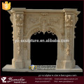 beautiful yellow indoor decoration carved nature stone fireplace
